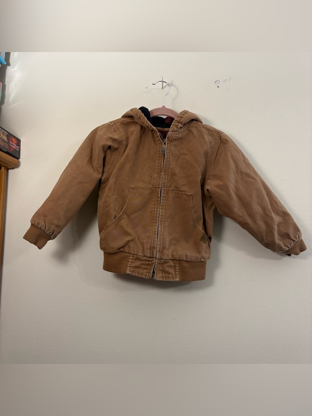 Real Ranch coat work jacket hooded brown denim boys S black lining durable